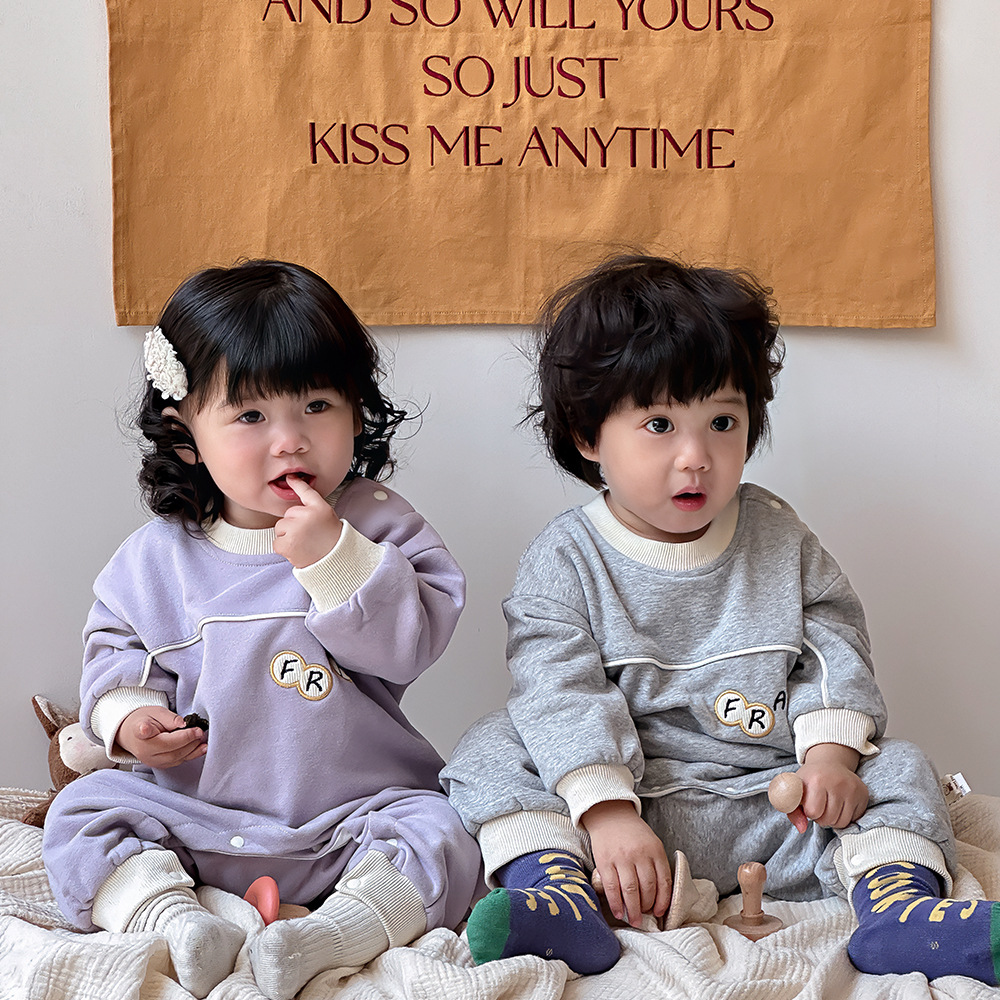 Bebé primavera y otoño manga larga estilo deportivo coreano mameluco de algodón para bebé 0-18 meses traje de escalada para recién nacidos