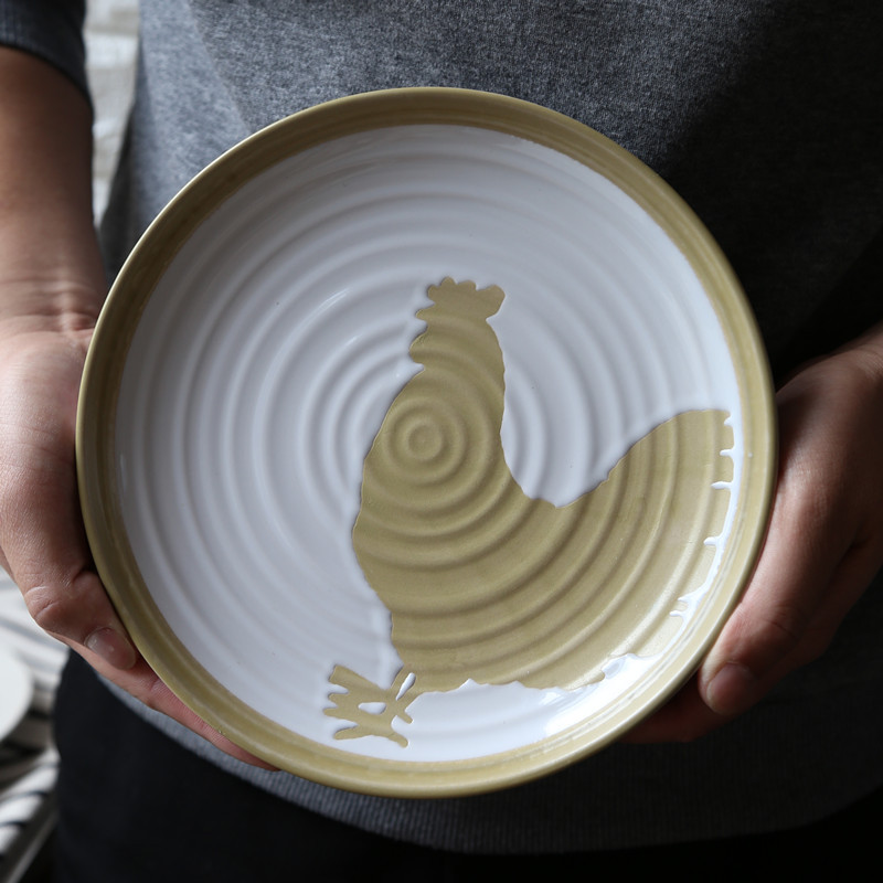 创意特色日式餐具西餐盘手绘圆形陶瓷盘子 菜盘 家用 牛排盘 平盘