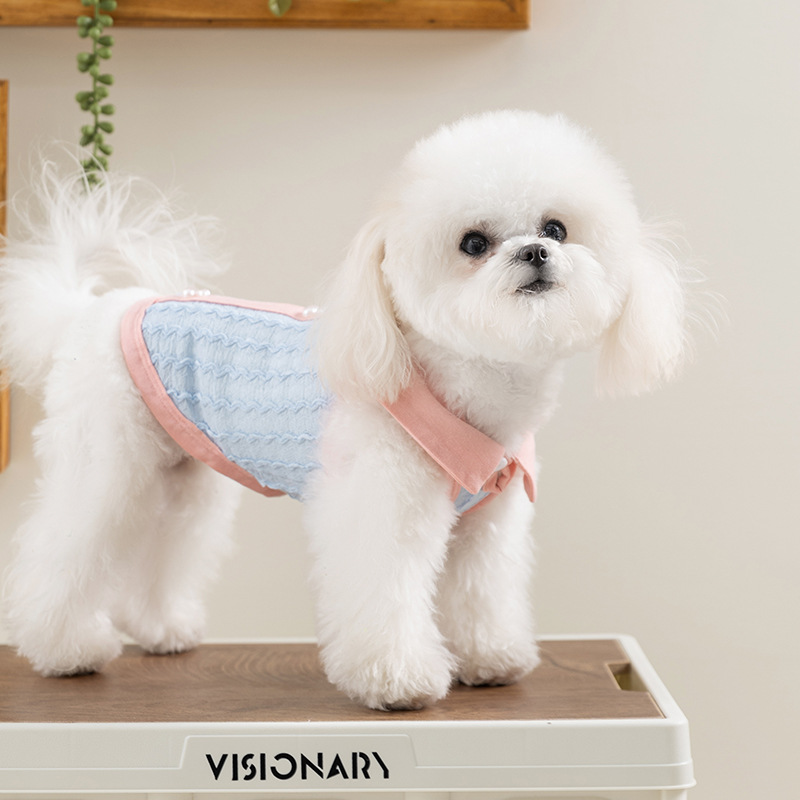 Primavera y verano perros delgados transpirables Jacquard jersey polo collar chaleco de dos patas perros pequeños y medianos ropa de mascotas gatos