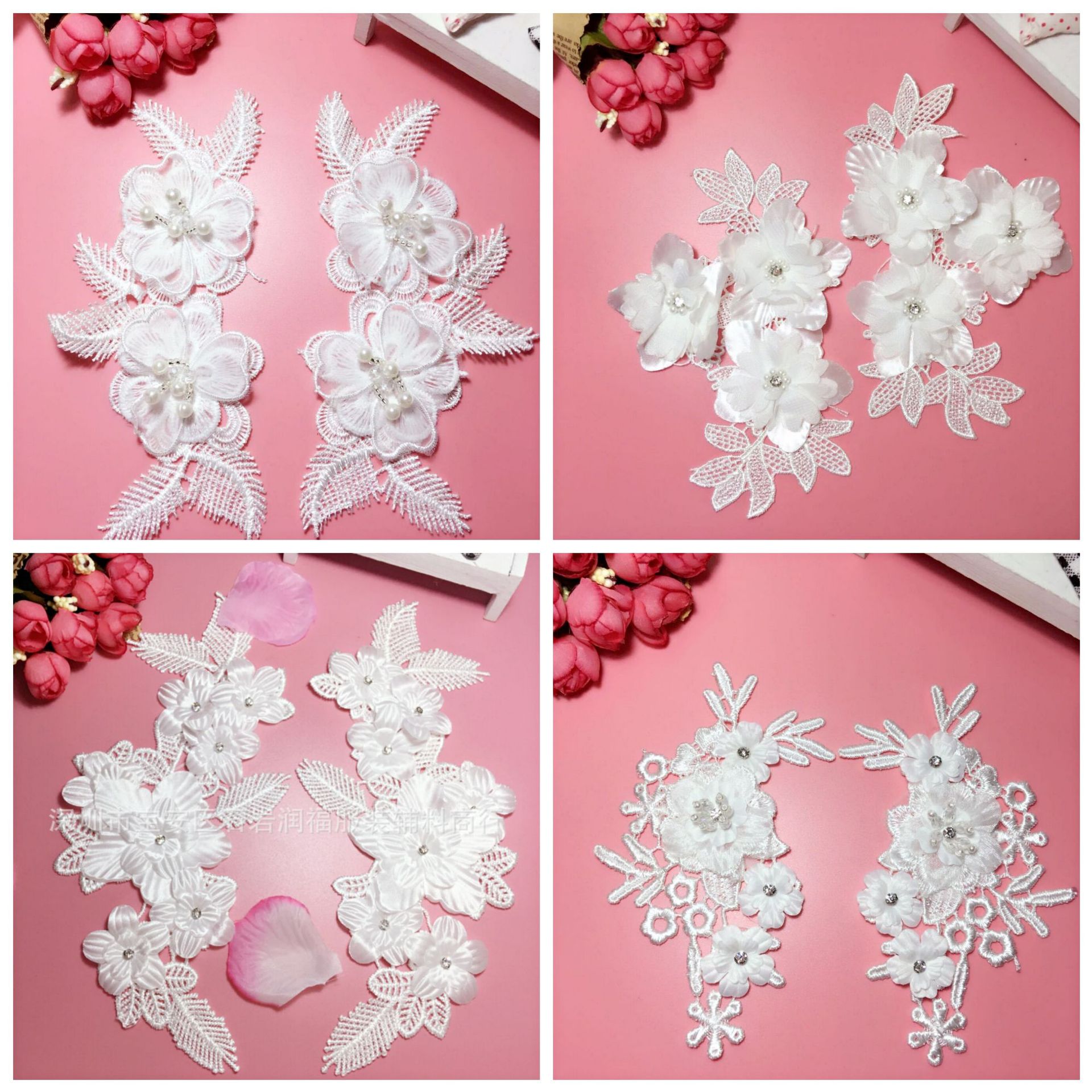 新款水溶对花立体钉珠花朵服装DIY半成品饰品辅料跨境布贴装饰