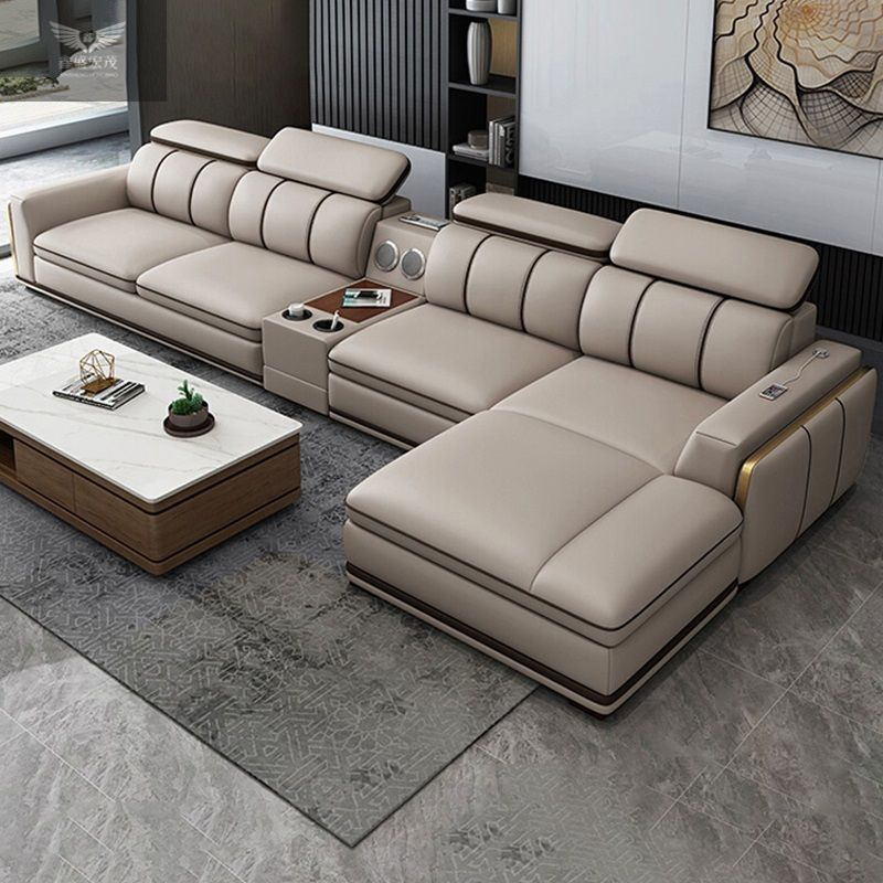 Sofá de cuero de piel de vaca de primera capa de lujo ligero italiano sala de estar apartamento grande y pequeño en línea recta combinación de chaise sofá de cuero para el hogar