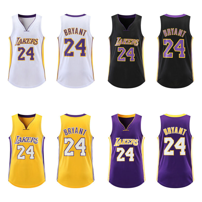 Summer Sports Star Basketball Uniform Top No. 24 Lakers V Neck Vest Jersey Quick-Drying Breathable Letter Sleeveless T-Shirt