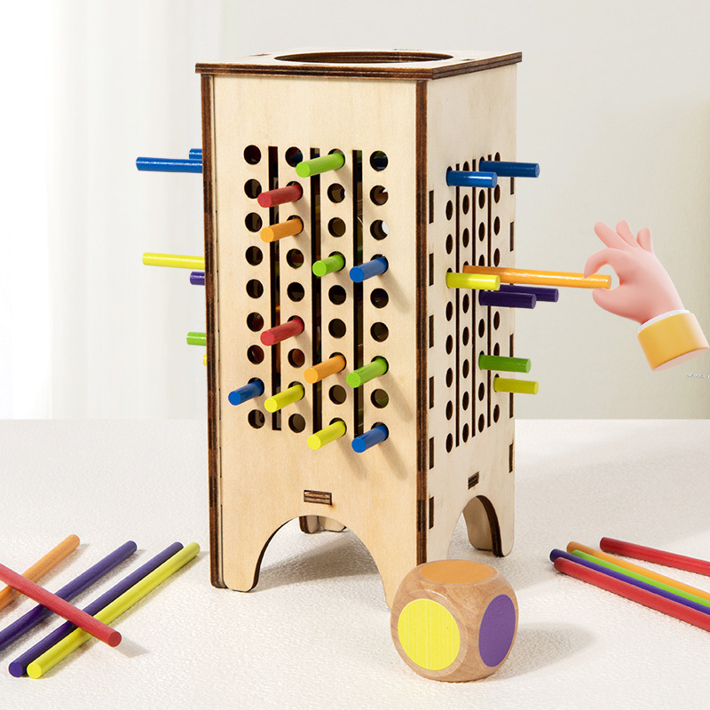 Puzzles de madera educación temprana divertida mano ojo coordinación clasificación de color 3 en 1 dibujo palo de madera juego de dados
