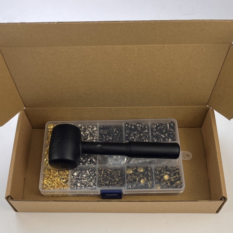 480 sets de remaches de doble cara con 4 piezas de herramientas de instalación martillo de cuero impacto clavo decorativo botón doble tapa remaches para transfronteriza