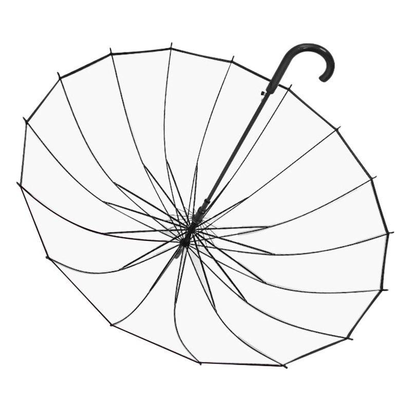 Маленький свежий 16 костей прозрачный зонт большой зонт с длинной ручкой прямой полюс изогнутая ручка зонт оптом Пользовательский логотип фото Зонт женский