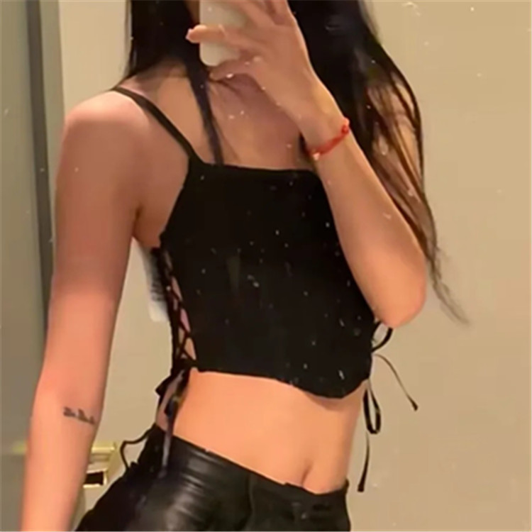 European and American style sexy strap design short small vest women's summer new solid color Fishbone tight Suspender top