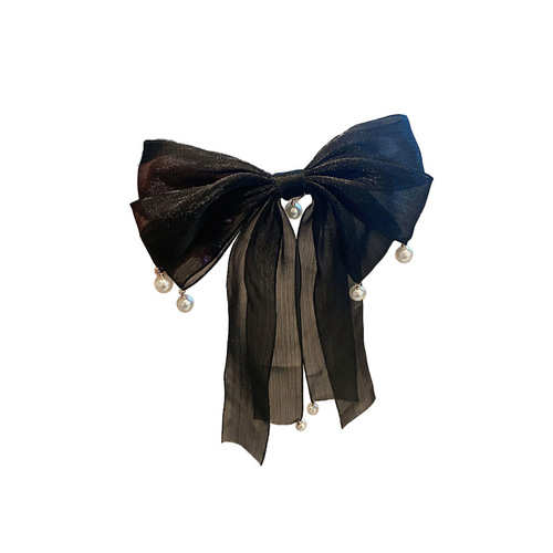 Streamer hairpin bow headband women's back head pearl hairpin  new high-end spring clip ponytail clip
