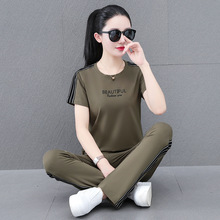 纯棉短袖运动服套装女夏季2025年新款休闲夏装薄款洋气长裤两件套