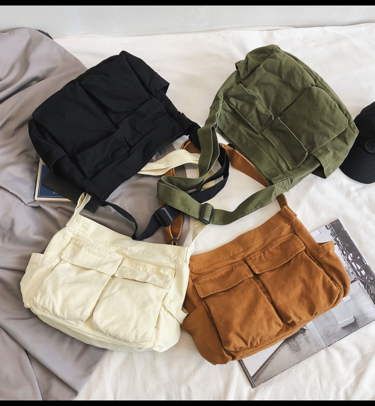 612g Weight Canvas Lining Material Zipper Closure Type Single Shoulder Strap Strap Type Unisex Canvas Solid Color Streetwear Square Zipper Shoulder Bag