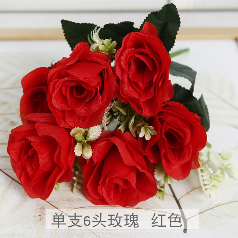 Flor artificial rosa 6 tenedores 6 cabezas flor falsa muebles para el hogar ins accesorios de fotografía de boda flor decorativa de alta gama