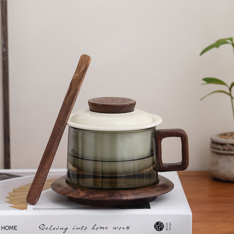 Taza de café de vidrio original Taza de café de cerámica con platos de impresión comercial LOGO