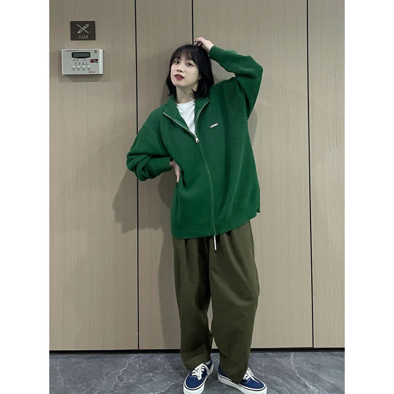 Japanese green cardigan with zipper