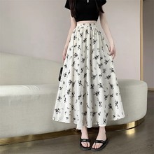 【有内衬】2025新款小个子高腰显瘦黑白碎花大摆半身裙女韩版百褶