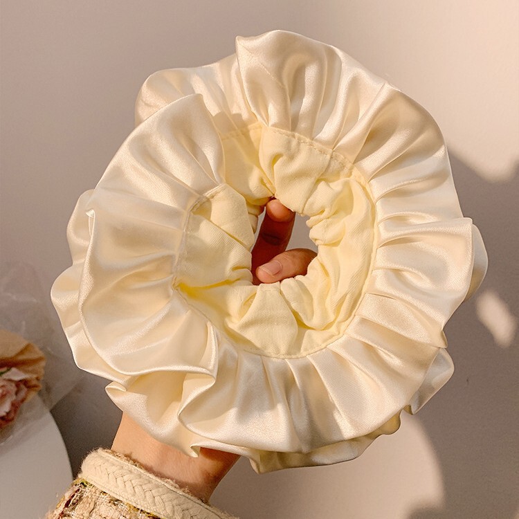 超大奶油缎面花边大肠发圈女芭蕾风蓝条纹氛围感发绳头花头绳发饰|undefined