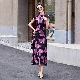 新中式国风女装改良旗袍2024年新款夏季设计感修身中长款连衣裙子