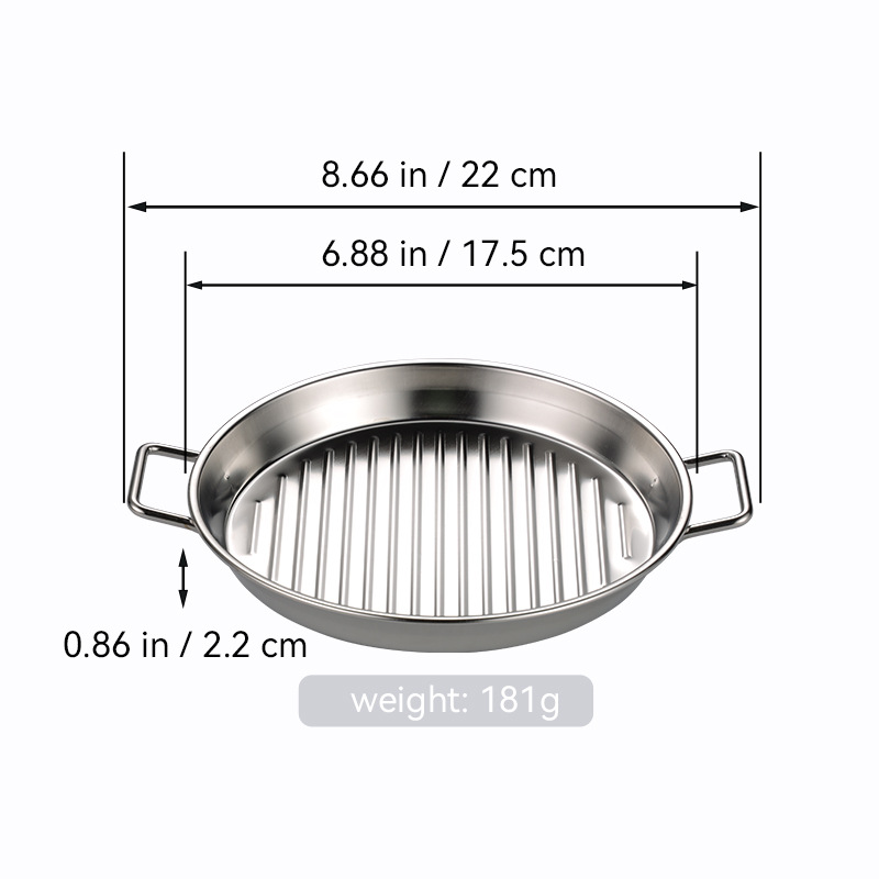 Bandeja redonda de barbacoa de acero inoxidable transfronteriza bandeja de mariscos de doble oreja dorada bandeja de filete bandeja de aperitivos filtrada bandeja de patatas fritas
