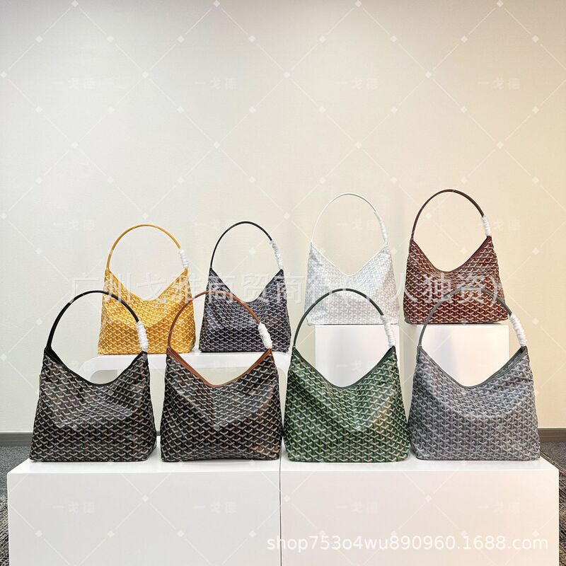 Cotton and Linen Goyard Hobo Bag, Underarm Bag, Zipper Dog-Tooth Bag, Single Shoulder Tote Bag, Shopping Bag, Vintage Bag