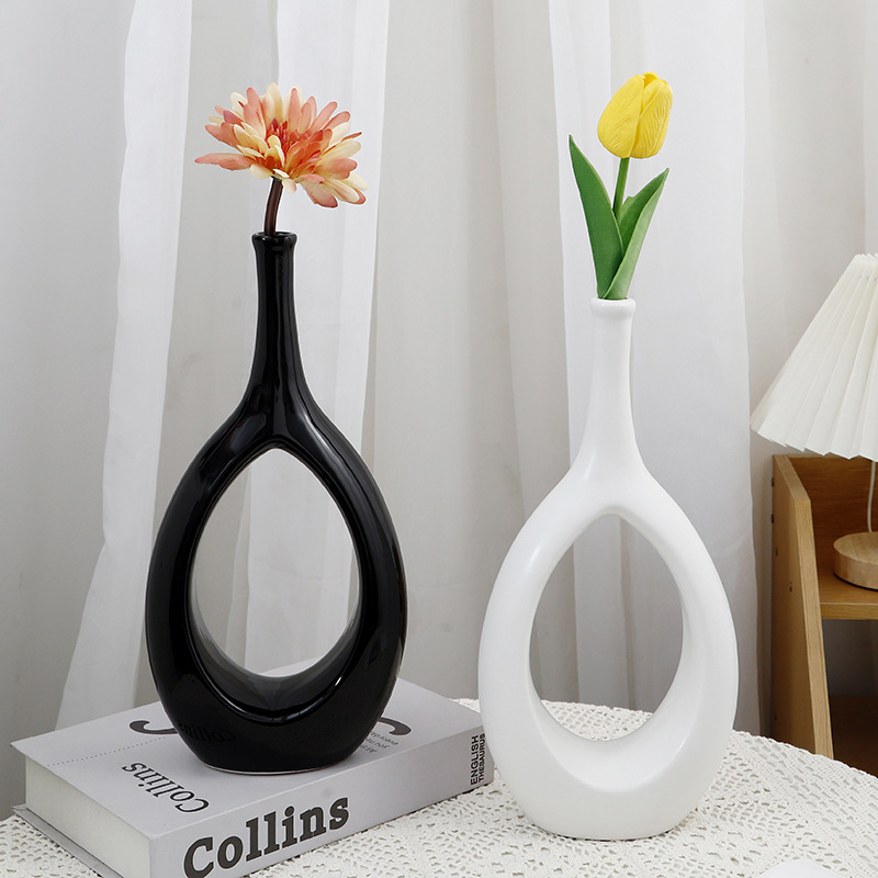 Nórdico moderno creativo florero de cerámica blanca INS estilo hogar sala de estar mesa pequeña boca seca flor titular decoración transfronteriza
