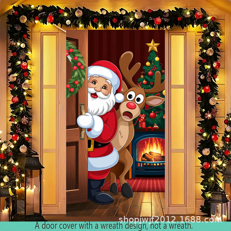 TEM Amazon transfronterizo nueva decoración de la cubierta de la puerta de Navidad rojo Santa Claus regalo cubierta de la puerta ambiente festivo fiesta