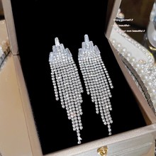 s925银针夸张长款耳饰百搭韩国轻奢耳钉网红冷淡风流苏耳环批发