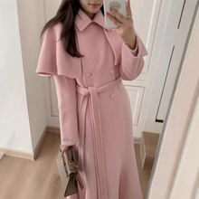 25冬新韩国东大门女装双面手缝羊毛大衣外套斗篷鱼尾修身XG-1435