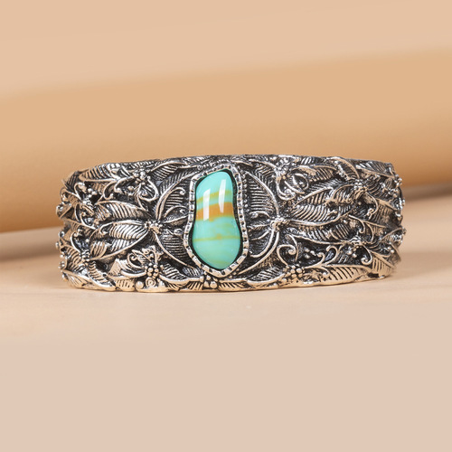 Cross-border vintage Indian style open bracelet jewelry Bohemian Thai silver turquoise butterfly bracelet for women