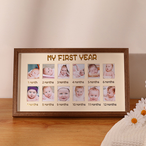 Baby's First Birthday Growth Memory Photo Frame & Display Stand | Kids' Photo Album for Recording Milestones | Wall-Mounted Grid Design