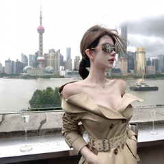 kubiliv经济上行复古大翻领收腰双排扣小个子短款风衣外套女