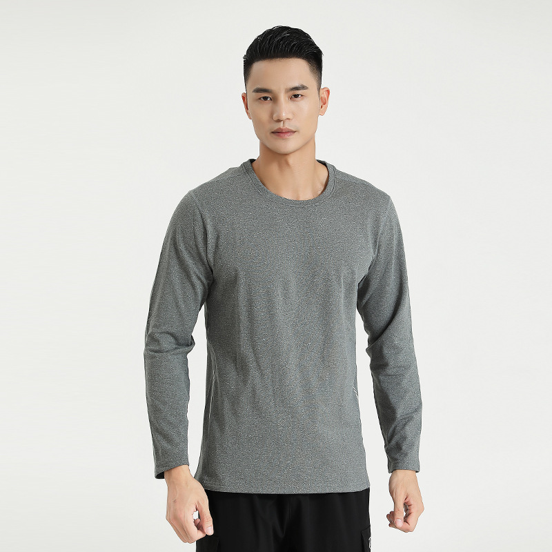 2022 otoño nuevos deportes de los hombres de manga larga Camiseta simple cuello redondo corriendo fitness bottoming camisa versátil más tamaño