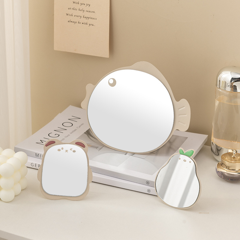 晨暮随心铁艺金属台镜卡通可挂可立塑板桌面化妆镜支架台式单面镜