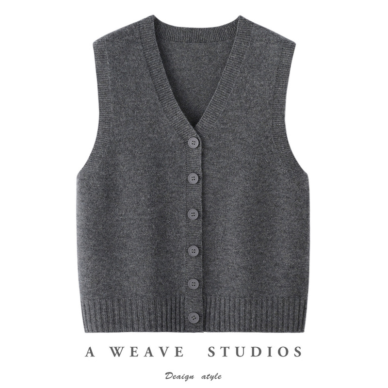 100 Pure Wool Waistcoat Women's V Neck Cardigan with Sleeveless Open-Chest Knitted Wool Vest Pure Color Large Size Cardigan Vest