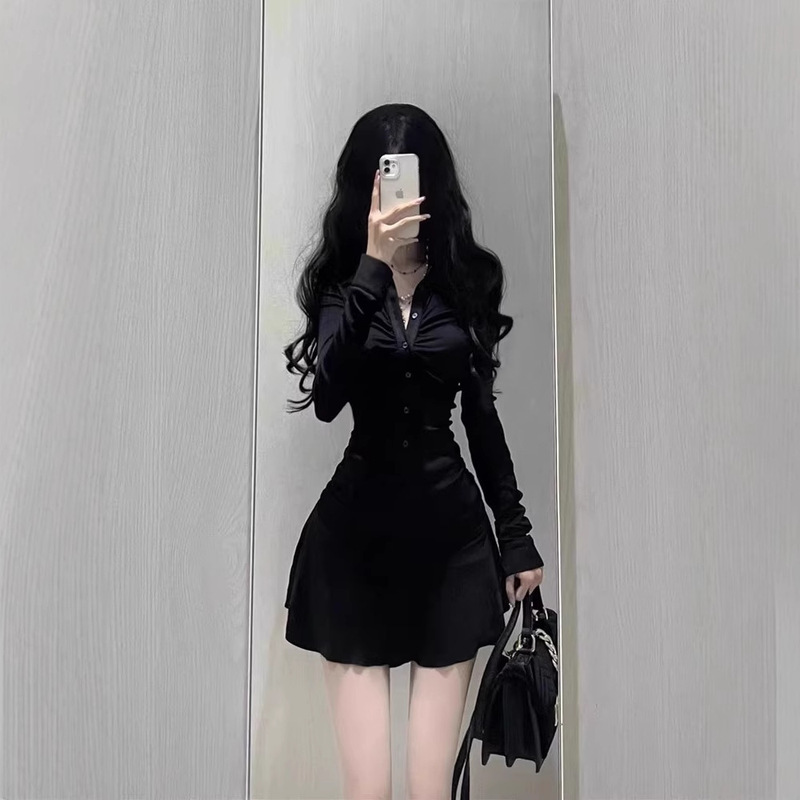 Pure Waist Pleated Short Shirt dress Women's Summer American Sports Polo Collar Waist Age-reducing Umbrella Skirt Pure Waist Pleated Short Shirt dress Women's Summer American Sports Polo Collar Waist Age-reducing Umbrella Skirt