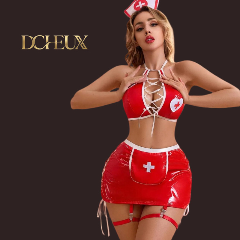 DCHEUX cross-border European and American style patent leather sexy lingerie nurse costume role-playing cosplay clothing wholesale DCHEUX cross-border European and American style patent leather sexy lingerie nurse costume role-playing cosplay clothing wholesale