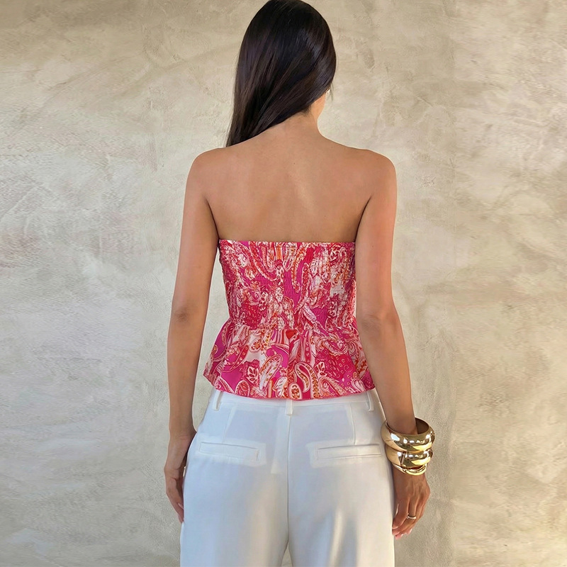 Women's Sexy Halter Top - Sleeveless Smocked Waist Floral Print Bustier Crop Top (S-Xl) - Summer Beach & Club Wear In Red/Nude/Blue_ecoleips.com