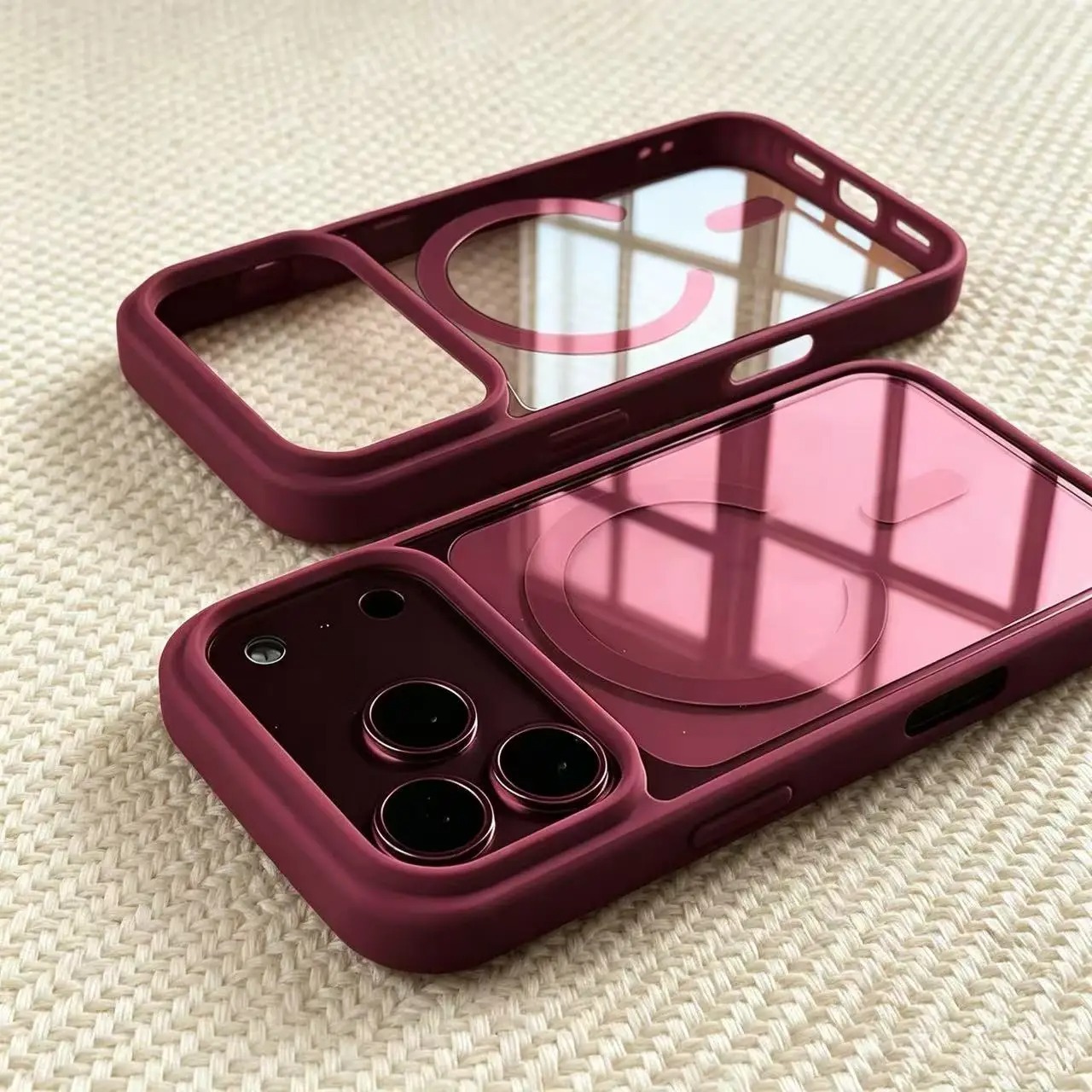 Suitable for Apple 18ProMax phone case, magnetic transparent iPhone17 acrylic silicone solid color skin-feel frame