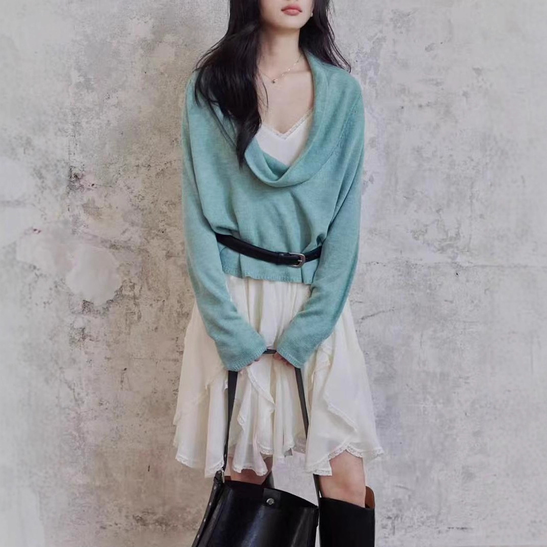 Er Yang Design [Mo Qing] Deep V-Neck Wool Knit Sweater for Women, New Autumn Cool Design Top Sweater