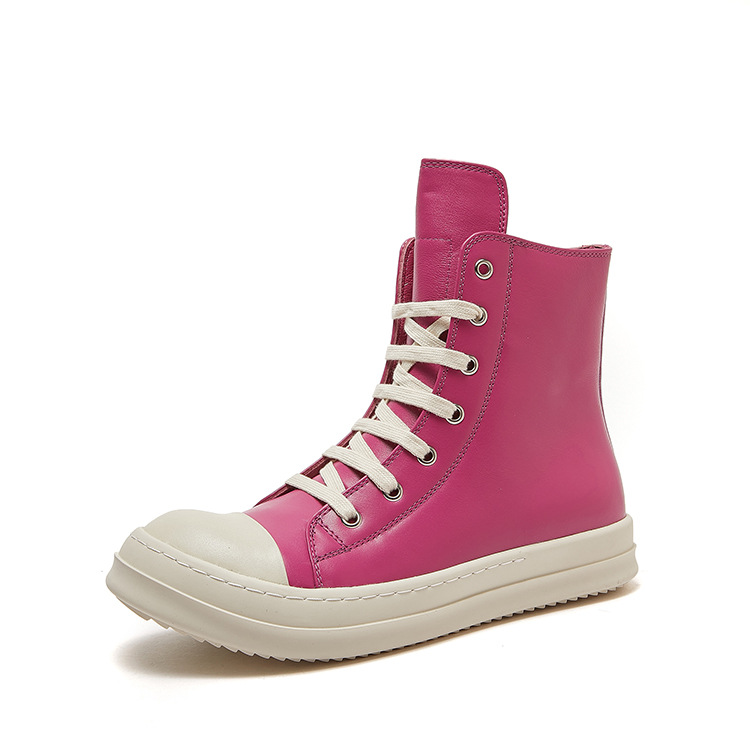 Nuevos zapatos altos zapatos de tablero para hombres suela gruesa aumento de los deportes de cuero de moda de piel de vaca forrada de lana de las mujeres zapatos de gran tamaño de la pareja