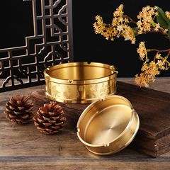 黃銅煙灰缸創意擺件銅器五虎復古萬字紋客廳家居茶桌實心煙缸批發