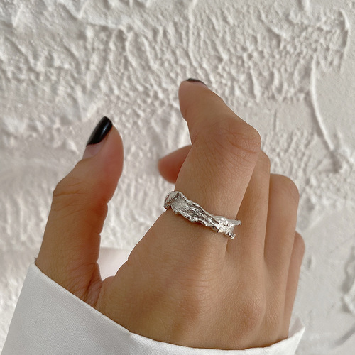Korean version of Dongdaemun ins irregular wrinkle texture S925 sterling silver ring women's silver ring factory direct sale