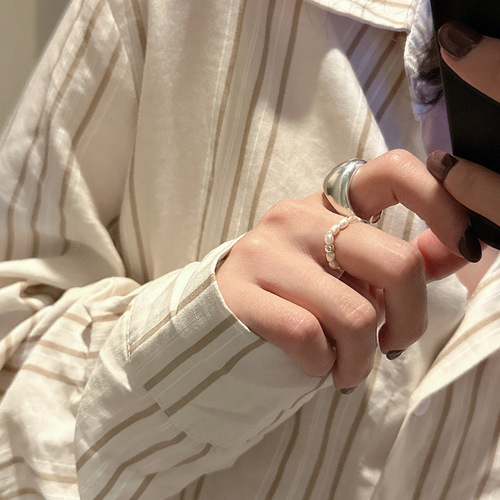 S925 sterling silver Korean version frosted ancient basic style bag ring texture heavy industry Korean blogger ring wholesale