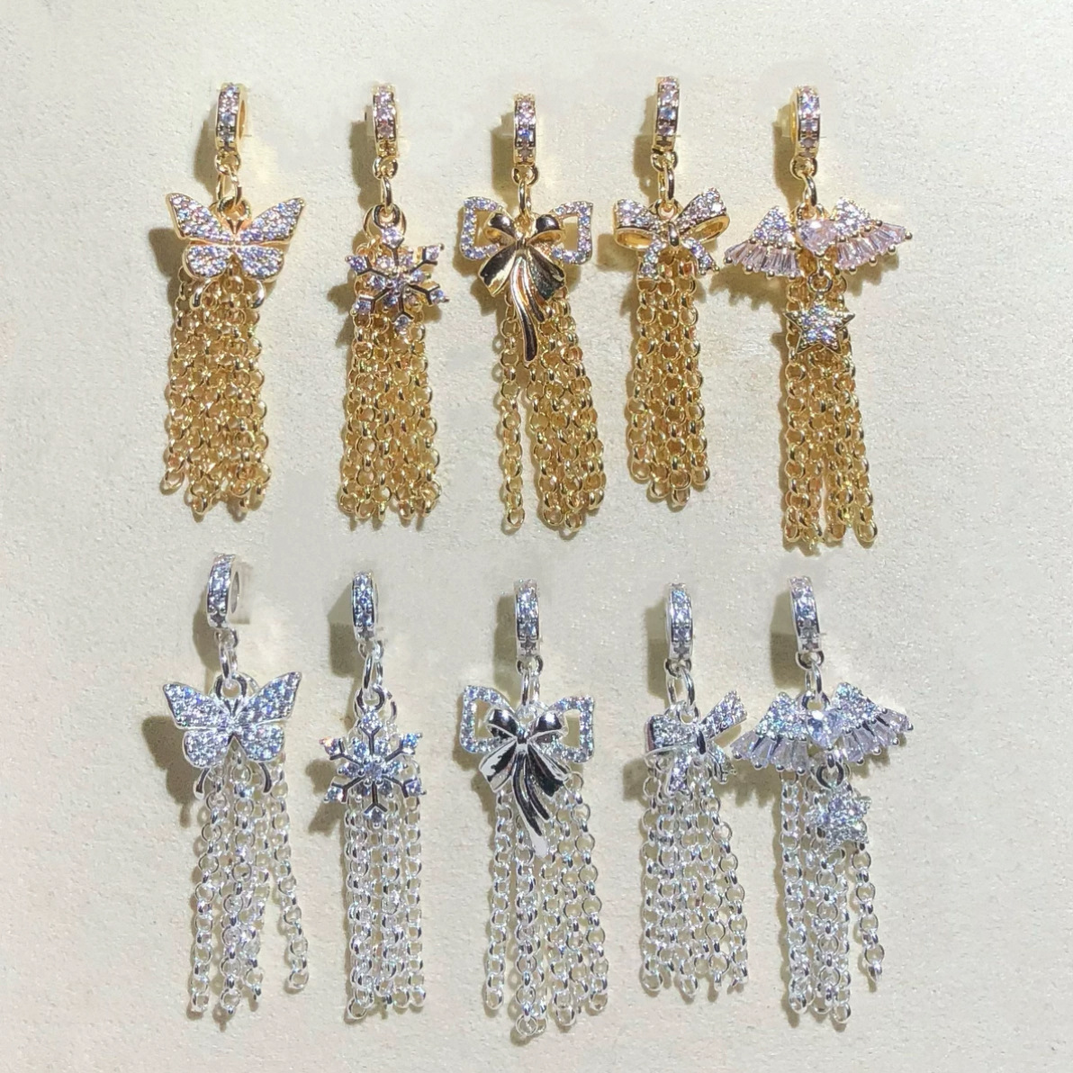 14K Gold-Plated Color-Preserving Crystal DIY Accessories Snowflake Bow Tassel Pendant Tassel Spacer Beads Bracelet Accessories