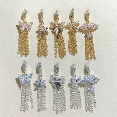 14K Gold-Plated Color-Preserving Crystal DIY Accessories Snowflake Bow Tassel Pendant Tassel Spacer Beads Bracelet Accessories