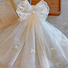 新款蕾丝蝴蝶结儿童头纱女童披纱公主后脑勺发饰女孩气质头饰