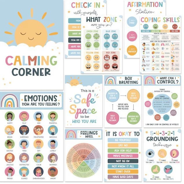 Cross-border new product calm corner poster 12 calm wall art suitable for classroom decoration