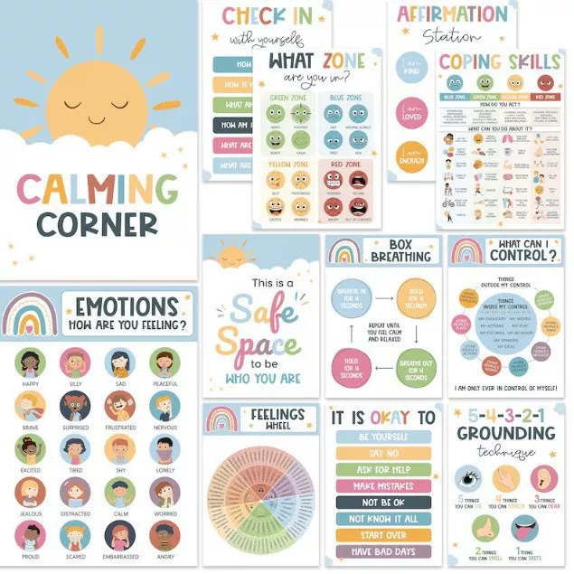 Cross-border new product calm corner poster 12 calm wall art suitable for classroom decoration
