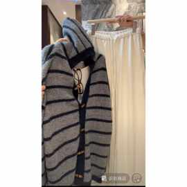 条纹牛角扣秋冬新款百搭时尚休闲显瘦毛衣图片色
