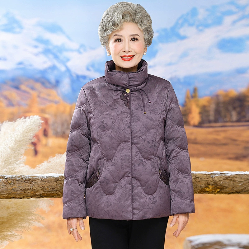 2024 мама пуховик куртка топ зимой пожилая мама пуховик 90 белая утка с вышивкой в китайском стиле