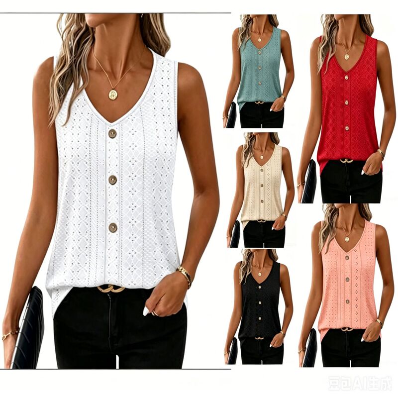 Amazon 2026 Women's Loose Casual Summer Tank Top with Eyelet V-Neck Basic Sleeveless Shirt
