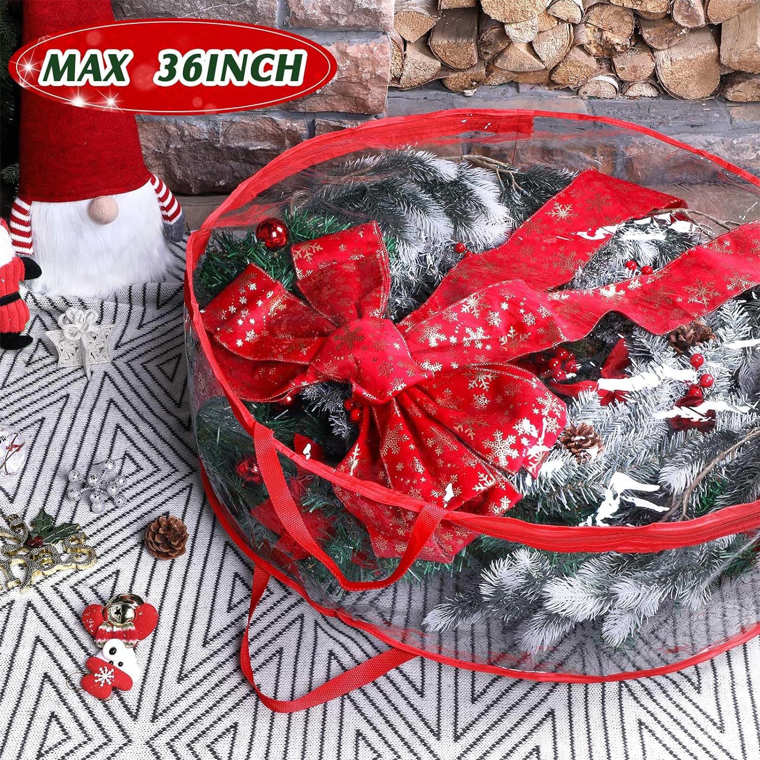 Bolsa de almacenamiento de guirnalda de Navidad transparente Amazon mismo párrafo PVC decoración de árbol de Navidad bolsa colgante de almacenamiento redonda