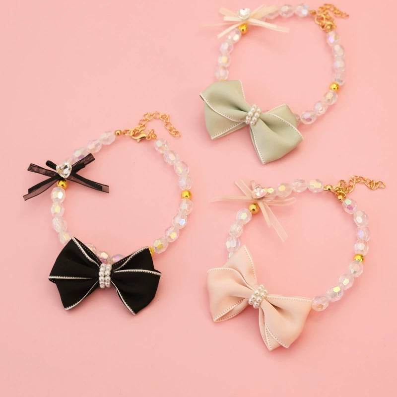 Жемчужное ожерелье для домашних животных, ошейник для котенка, собаки, ретро, ​​женский бант, маленькое ароматное украшение, бесшумная весна